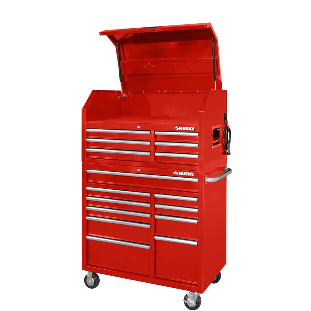 41 in. W x 24 5 in. D Standard Duty 16 Drawer Combination Rolling Tool Chest and Top Tool Cabinet Set in. Gloss Red