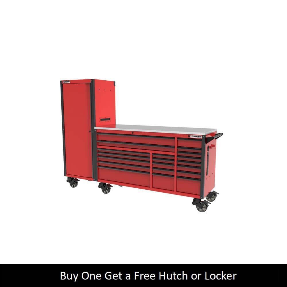 72 in. W x 24 5 in. D Professional Duty 20 Drawer Mobile Workbench Tool Storage Combo with Side Locker in. Red