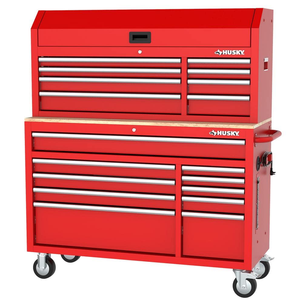 Modular 52 in. W 10 Drawer Red Mobile Workbench Cabinet with 52 in. 8 Drawer Top Tool Chest