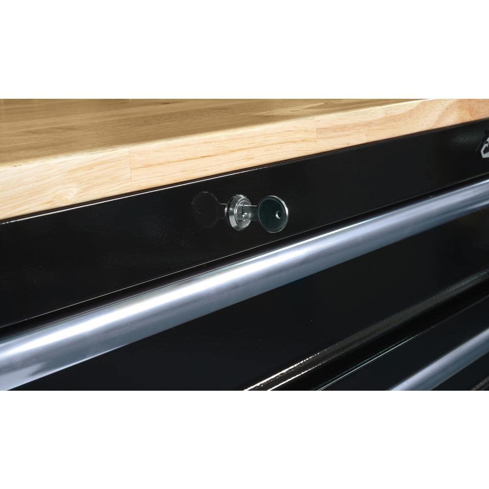 52 in. W x 24 5 in. D 9 Drawer Standard Duty Mobile Workbench Tool Chest with Solid Work Top and Pegboard in. Gloss Black