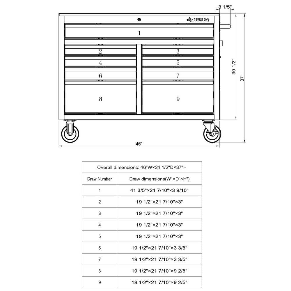 46 in. W x 24 5 in. D Standard Duty 9 Drawer Mobile Workbench Cabinet with Solid Wood Top in. Gloss Black