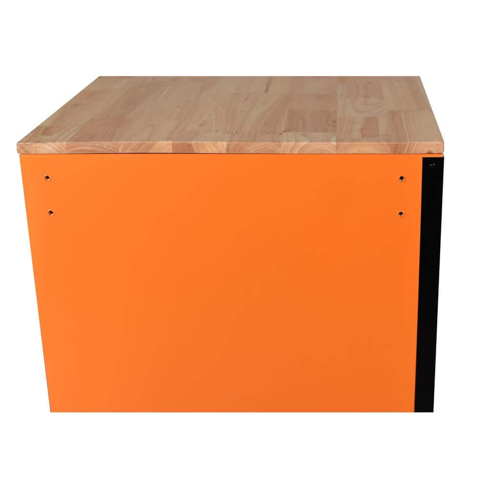 52 in. W x 24 5 in. D Standard Duty 10 Drawer Mobile Workbench Tool Chest with Solid Wood Work Top in. Gloss Orange