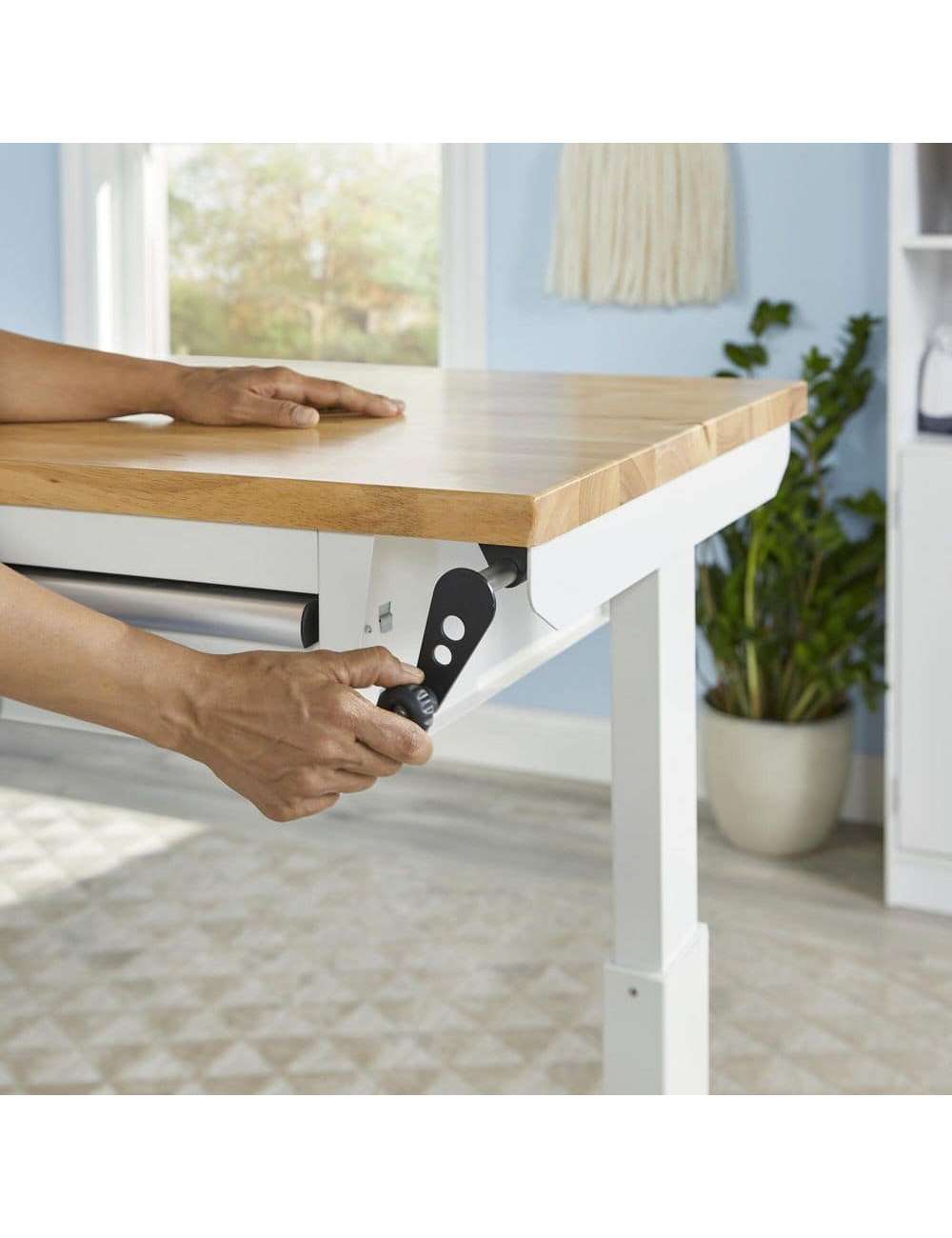 52 in. W x 24 in. D Steel 2-Drawer Adjustable Height Solid Wood Top Workbench Table in White