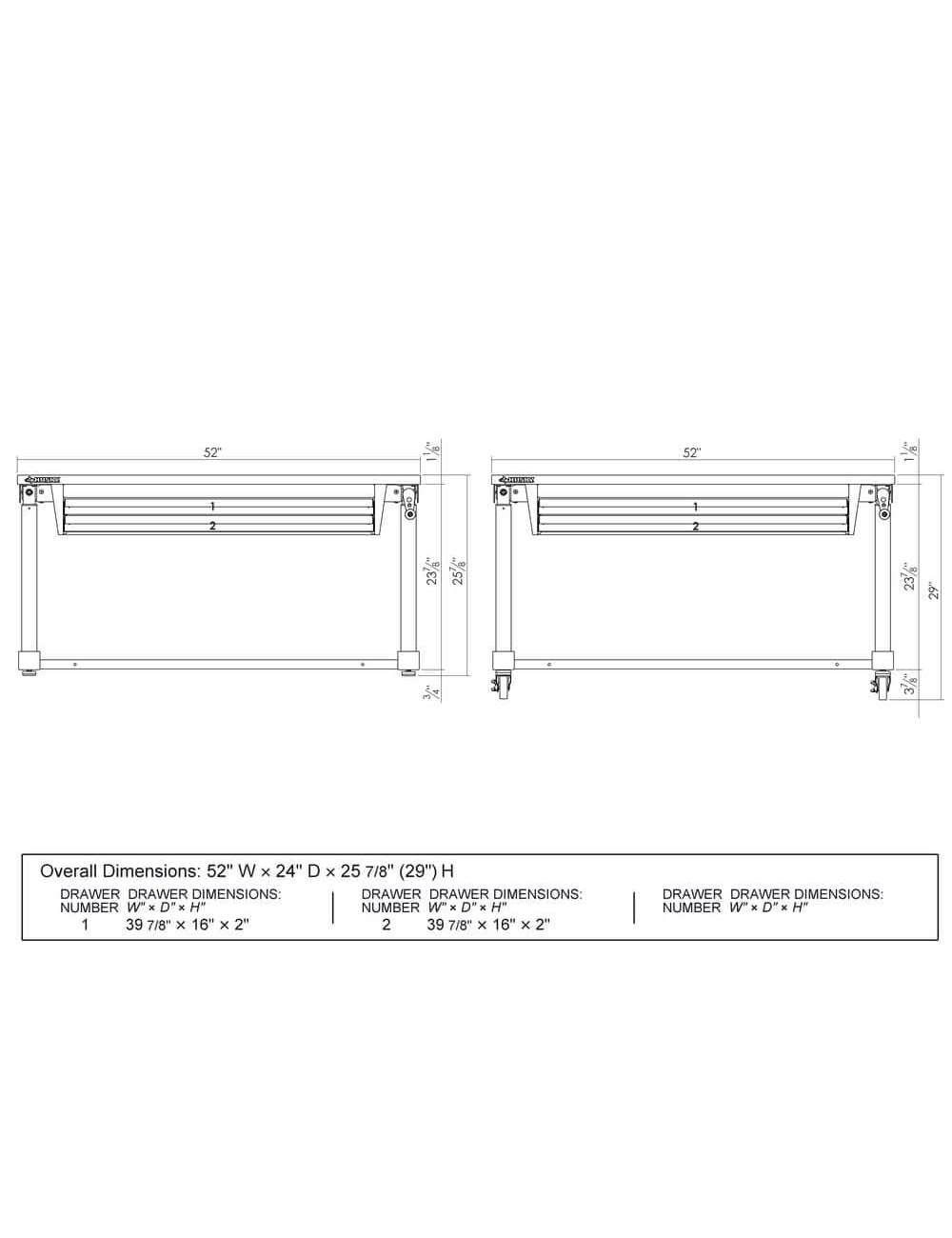 52 in. W x 24 in. D Steel 2-Drawer Adjustable Height Solid Wood Top Workbench Table in White