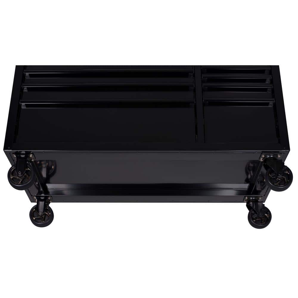 52 in. W x 24 5 in. D Standard 10 Drawer Mobile Workbench Tool Chest with Solid Wood Top in. Gloss Black