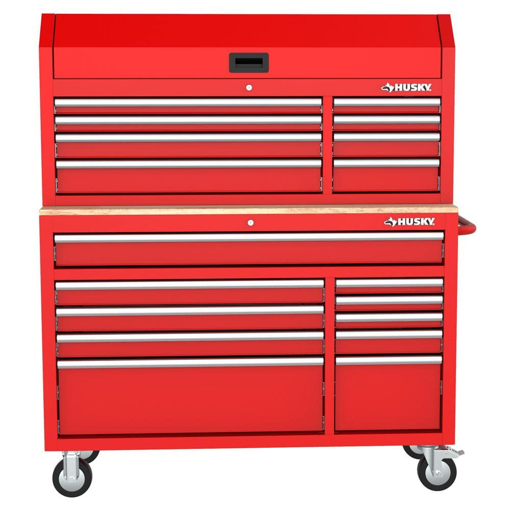 Modular 52 in. W 10 Drawer Red Mobile Workbench Cabinet with 52 in. 8 Drawer Top Tool Chest