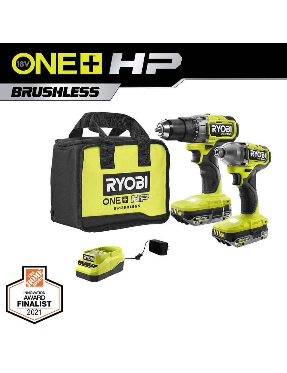 ONE+ HP 18V Brushless Cordless 1/2 in. Drill/Driver and Impact Driver Kit w/(2) 2.0 Ah Batteries, Charger, and Bag