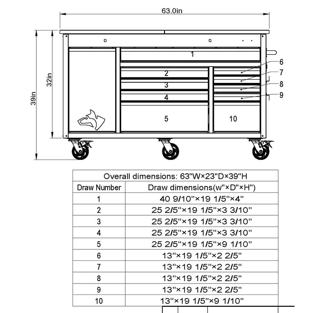 63 in. W x 23 in. D Heavy Duty 11 Drawer Mobile Workbench Cabinet with Flip Top Stainless Steel Top in. Matte Black
