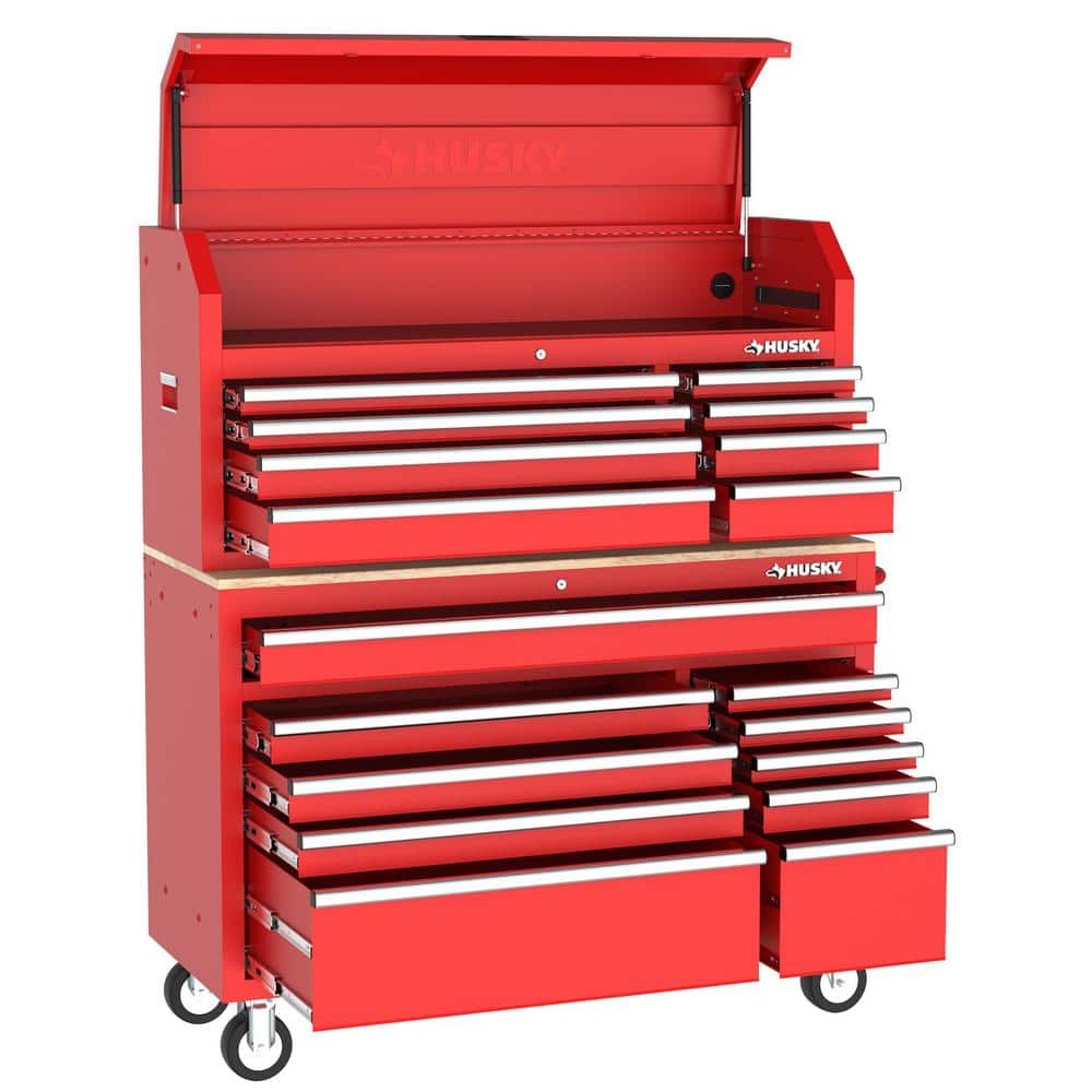 Modular 52 in. W 10 Drawer Red Mobile Workbench Cabinet with 52 in. 8 Drawer Top Tool Chest