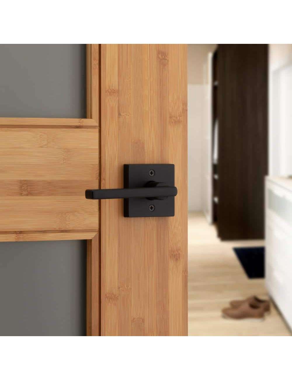 Halifax Square Matte Black Bed/Bath Door Lever with Lock (4-Pack)