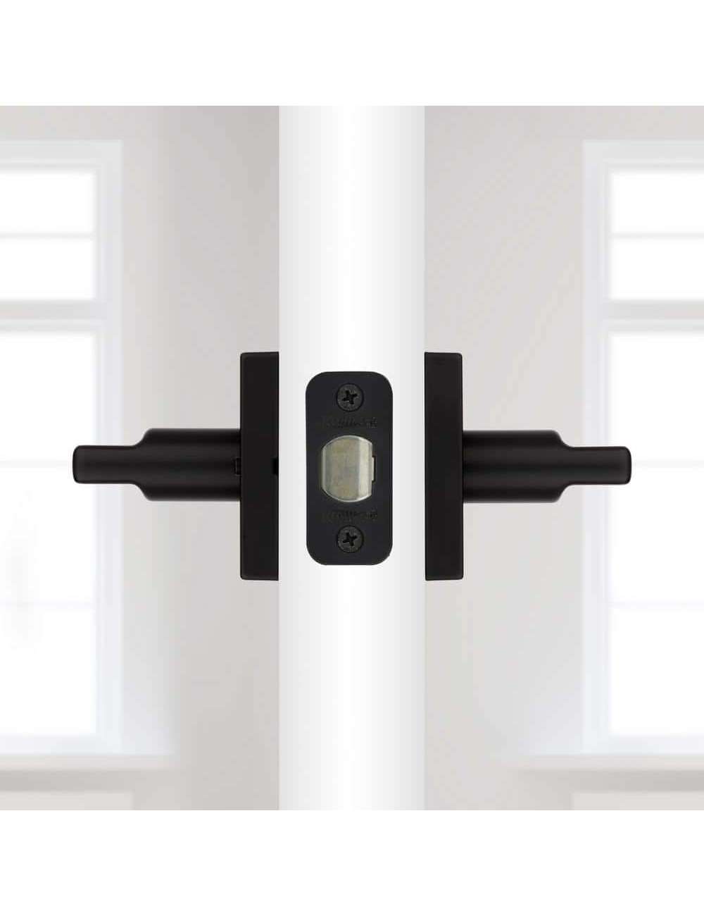 Halifax Square Matte Black Bed/Bath Door Lever with Lock (4-Pack)