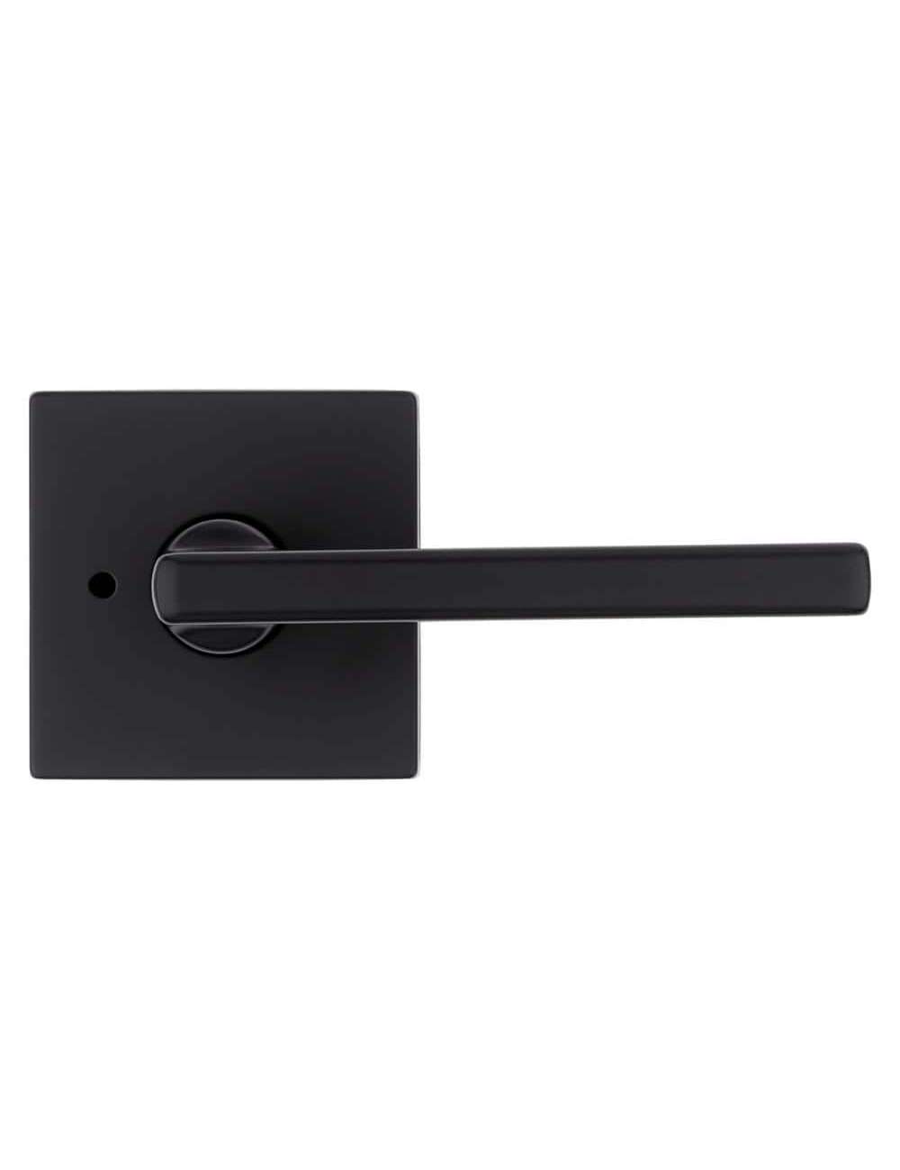 Halifax Square Matte Black Bed/Bath Door Lever with Lock (4-Pack)
