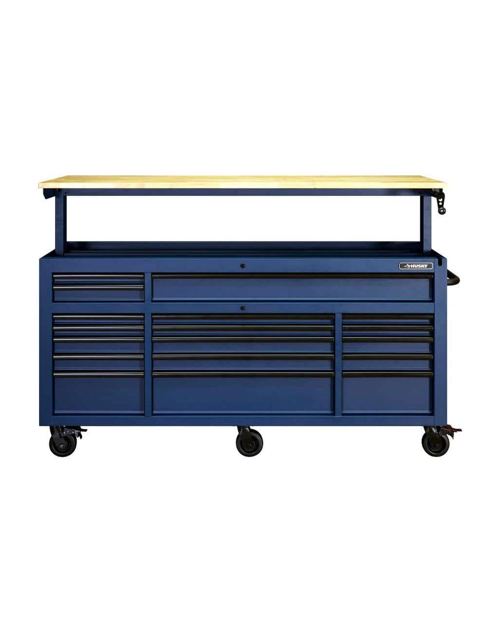 72 in. W x 24 in D Heavy Duty 18-Drawer Mobile Workbench with Mechanics Tool Set (1,025-Piece) in Matte Blue