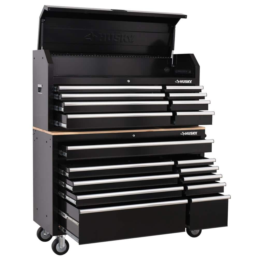 Modular 52 in. W 10 Drawer Black Mobile Workbench Cabinet with 8 Drawer Top Tool Chest