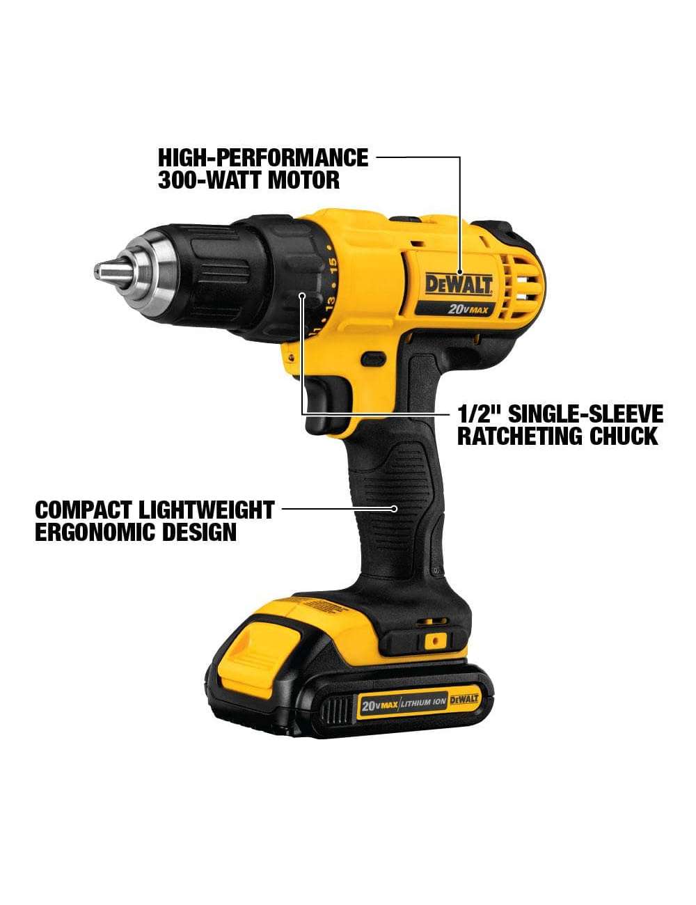 20V MAX Cordless 1/2 in. Drill/Driver, (2) 20V 1.3Ah Batteries, Charger and Bag