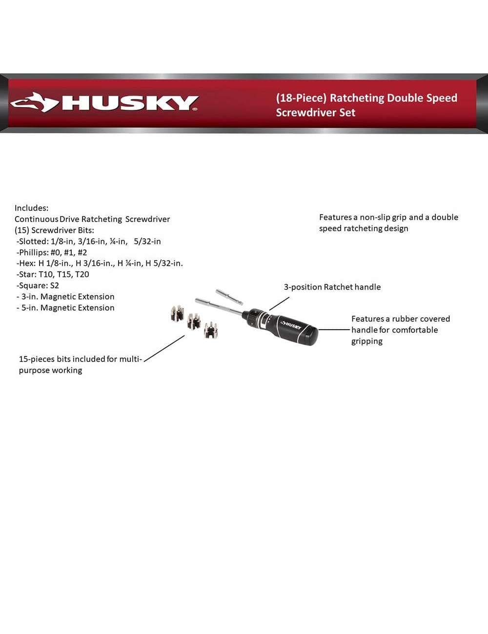 Continuous Drive Ratcheting Screwdriver Set (18-piece)