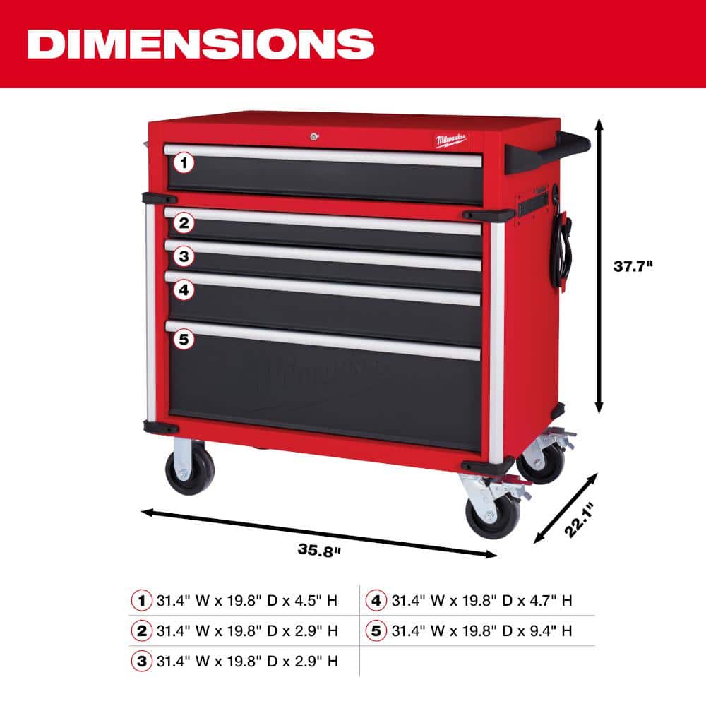 High Capacity 36 in. 5 Drawer Roller Cabinet Tool Chest