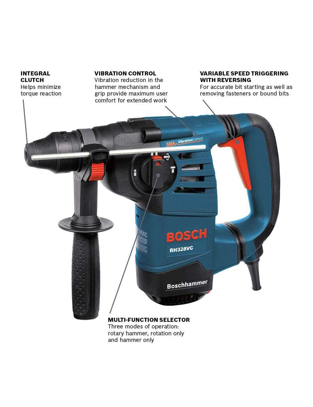 8 Amp 1-1/8 in. Corded Variable Speed SDS-Plus Concrete/Masonry Rotary Hammer Drill with Depth Gauge and Carrying Case