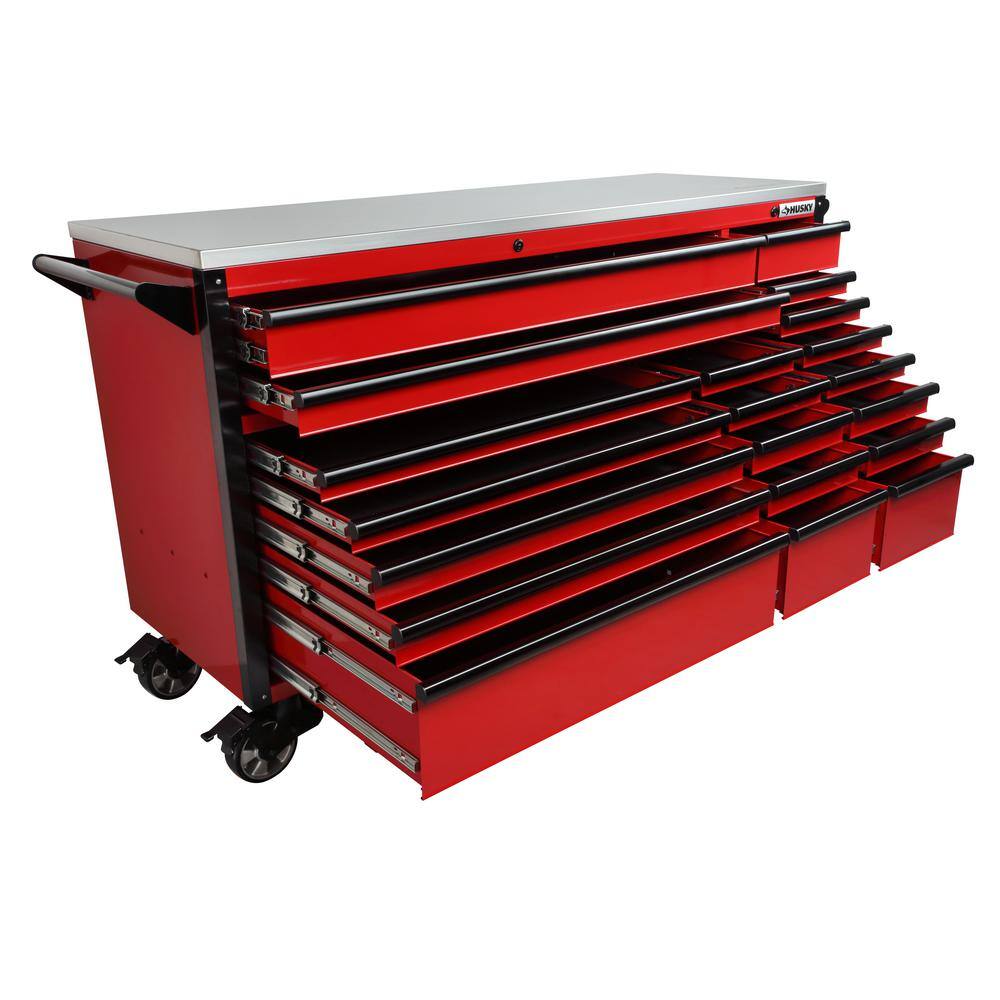 72 in. W x 24 5 in. D Professional Duty 20 Drawer Mobile Workbench Tool Storage Combo with 2 End Lockers in. Red