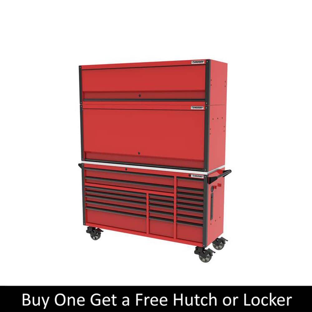 72 in. W x 24 5 in. D Professional Duty 20 Drawer Mobile Workbench Combo with Top Hutch and Top Locker in. Gloss Red