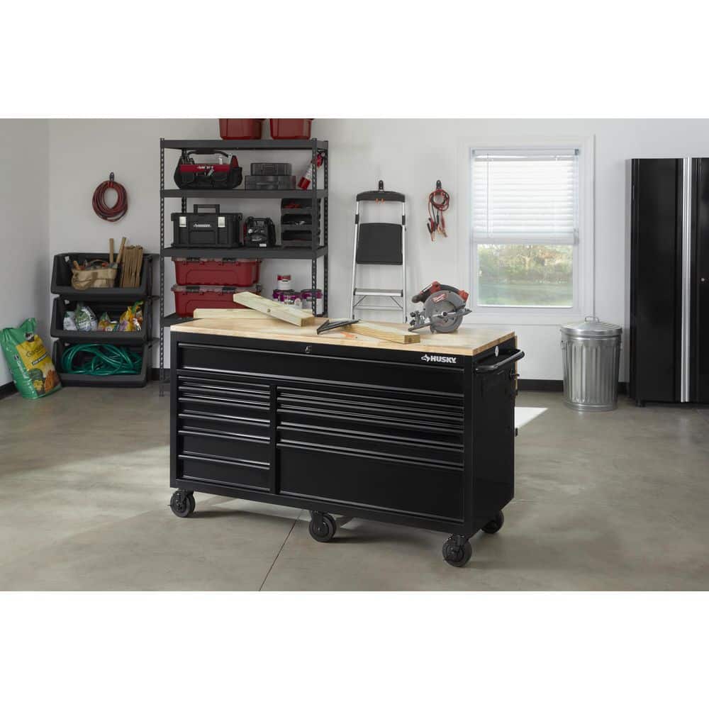 62 in. W x 36 in. D Standard Duty 12 Drawer Mobile Workbench Tool Chest with Full Length Extension Table in. All Black