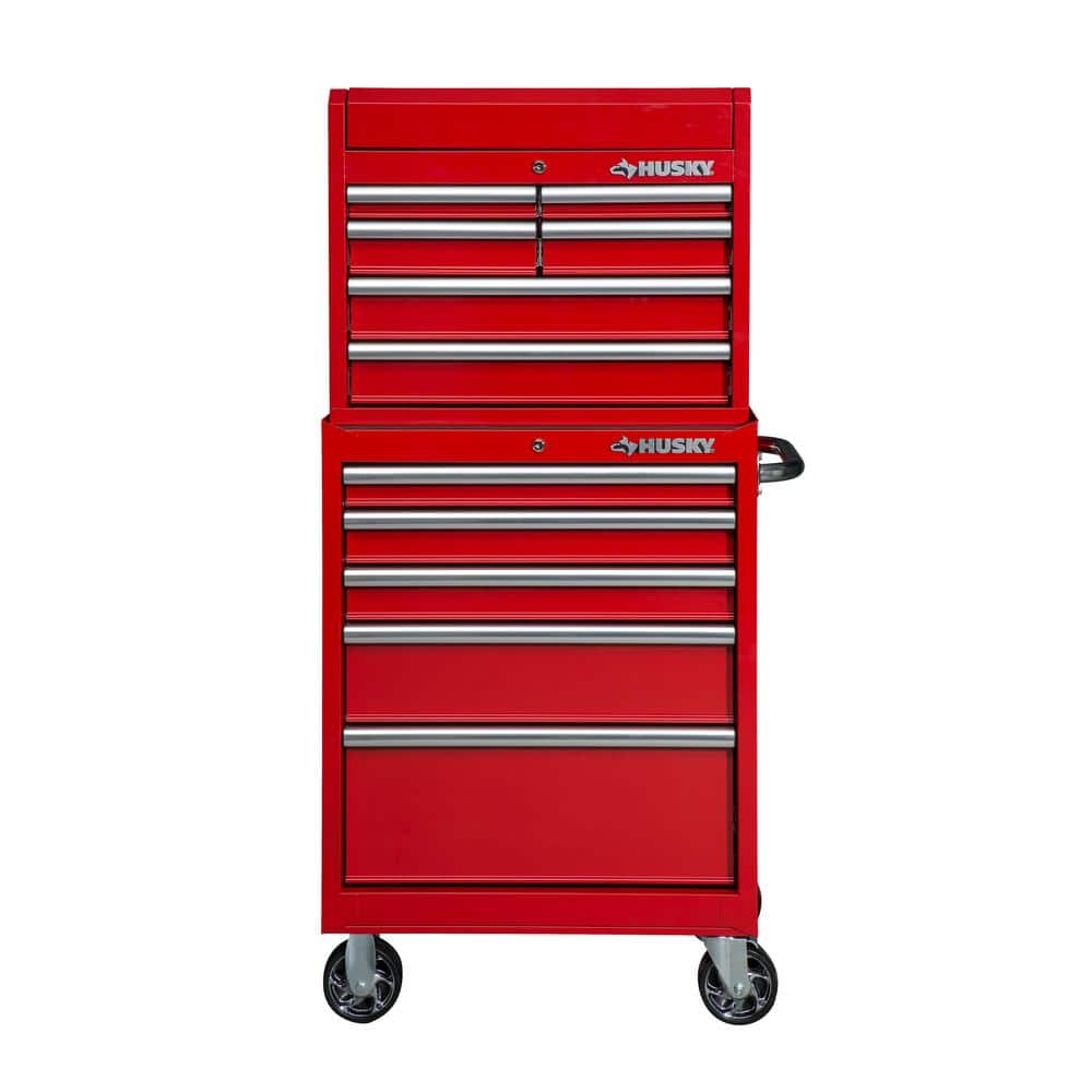 27 in. 11 Drawer Gloss Red Tool Chest and Cabinet Combo