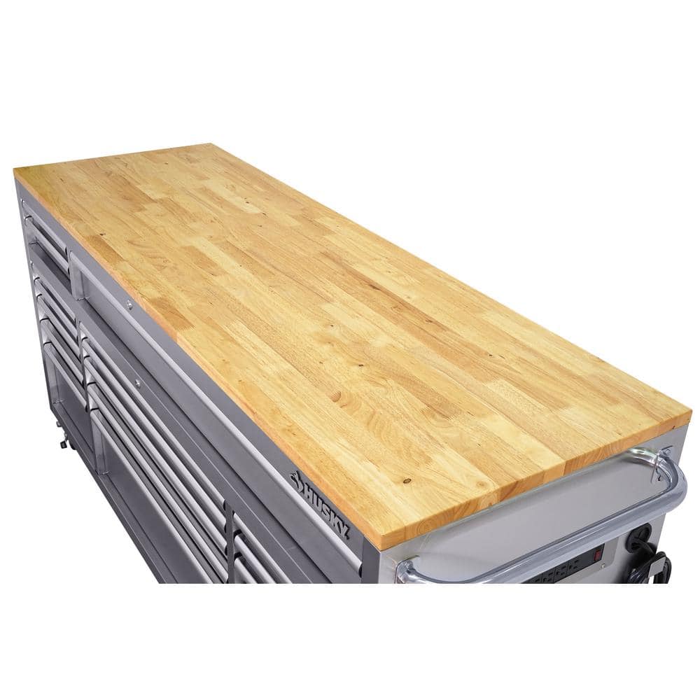 72 in. x 24 in. D Standard Duty 18 Drawer Mobile Workbench Tool Chest with Solid Wood Top in. Stainless Steel