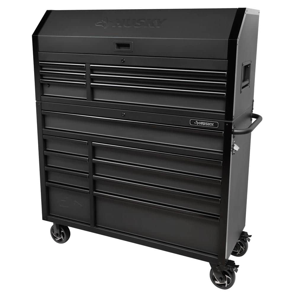 52 in. W x 21 5 in. D Heavy Duty 15 Drawer Combination Rolling Tool Chest Top Tool Cabinet with LED Light in. Matte Black