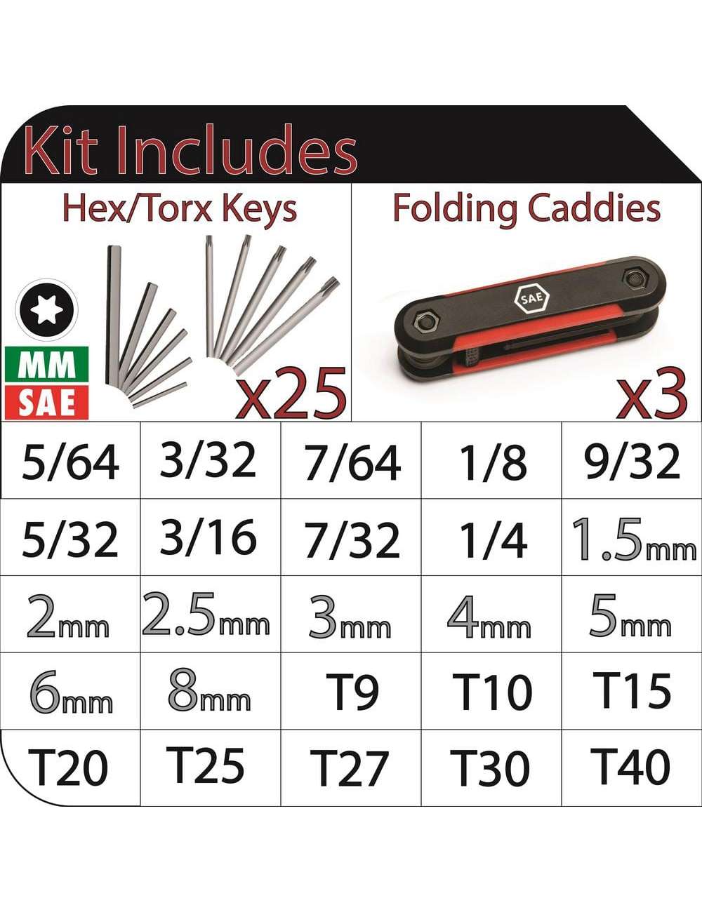 SAE/Metric Folding Hex Key Set With Bonus Torx Set (3-Piece)