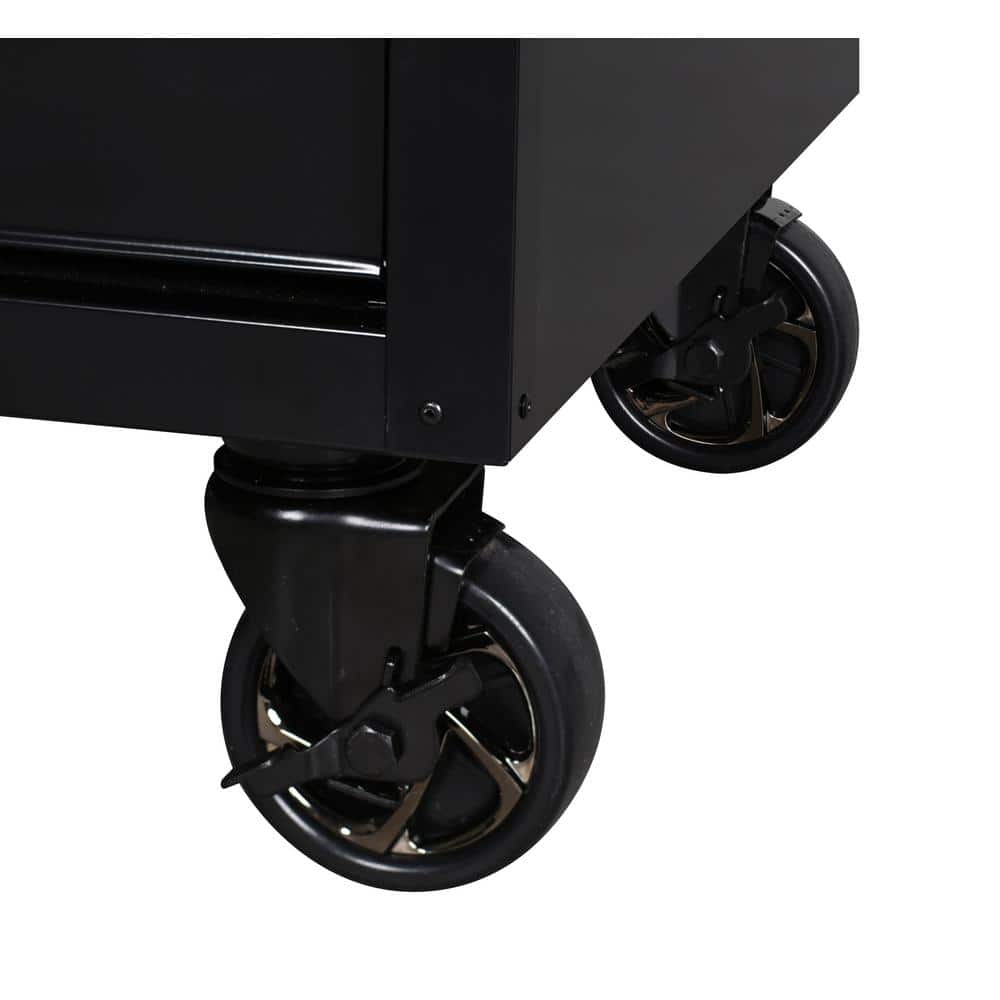 52 in. W x 24 5 in. D Standard 10 Drawer Mobile Workbench Tool Chest with Solid Wood Top in. Gloss Black