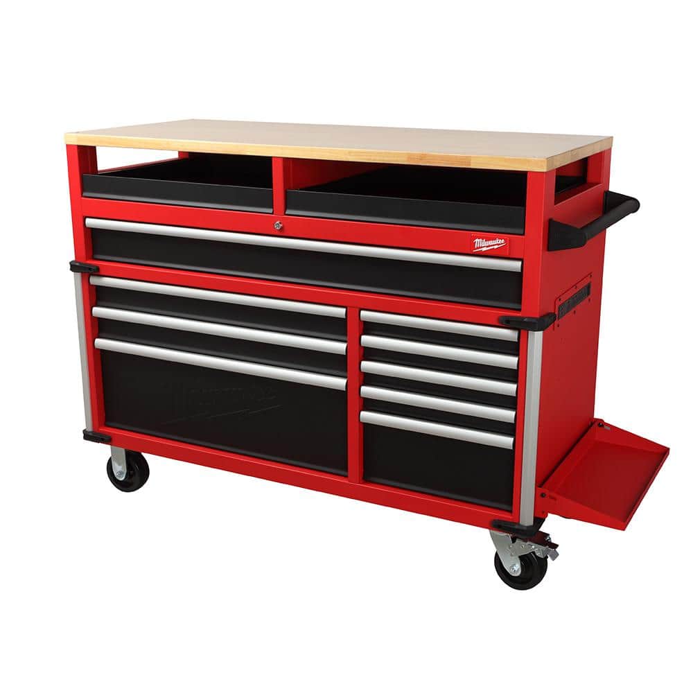High Capacity 52 in. 11 Drawer Tool Chest Mobile Workbench Cabinet Clamp Ready Wood Top