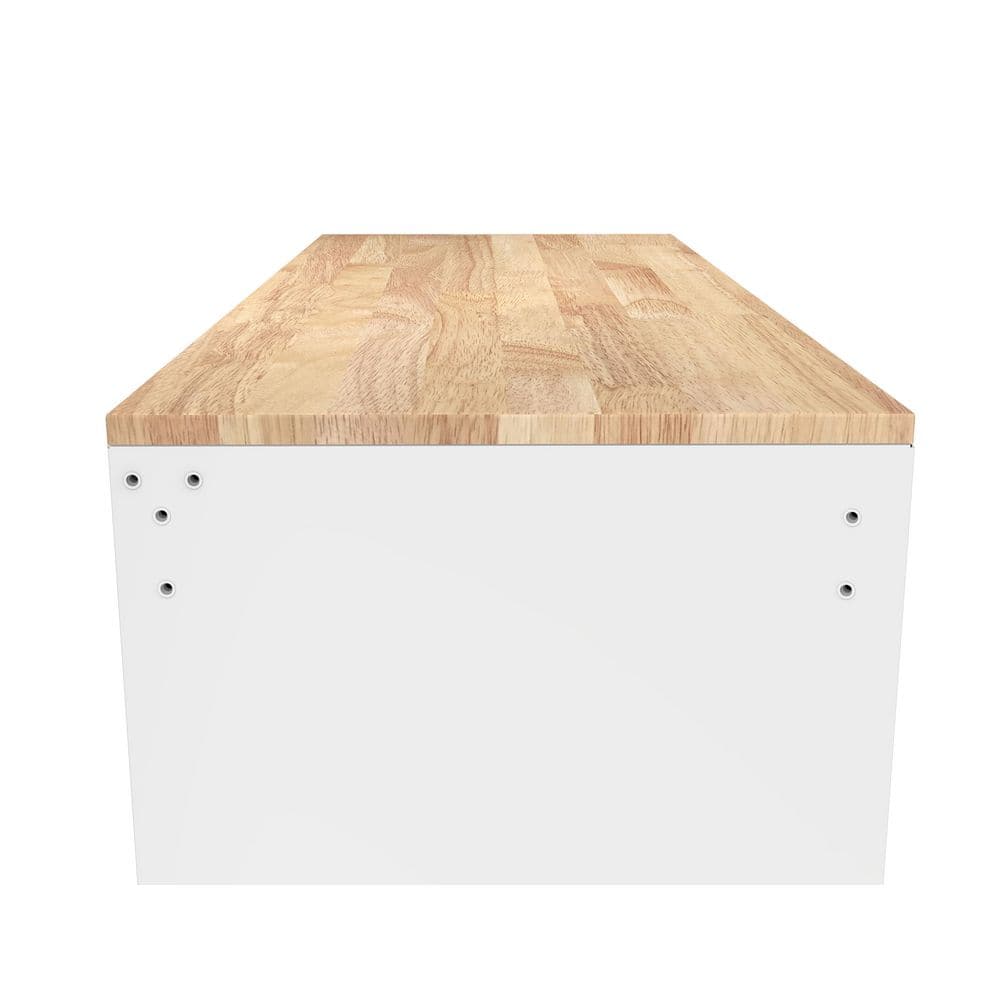 46 in. W x 18 in. D 9 Drawer Gloss White Mobile Workbench Cabinet with Solid Wood Top