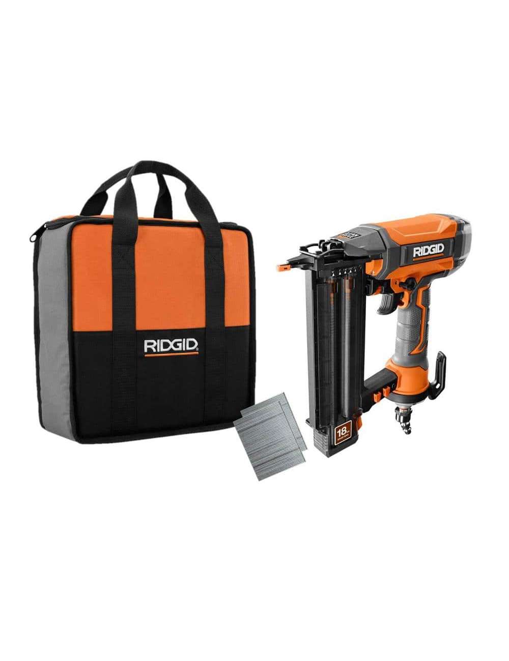 Pneumatic 18-Gauge 2-1/8 in. Brad Nailer with CLEAN DRIVE Technology, Tool Bag, and Sample Nails