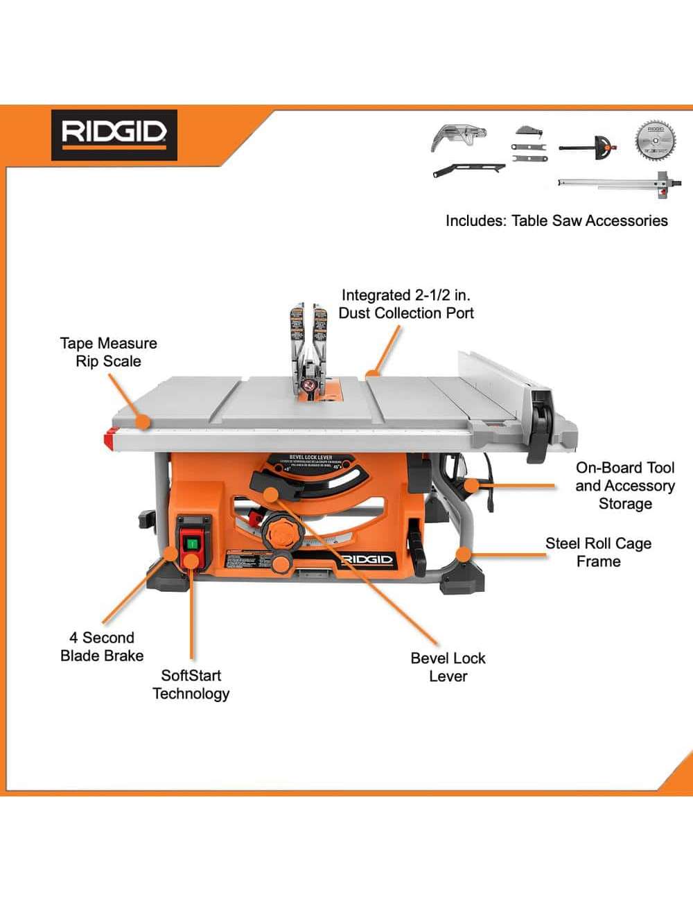 15 Amp 10 in. Portable Jobsite Table Saw (No Stand)
