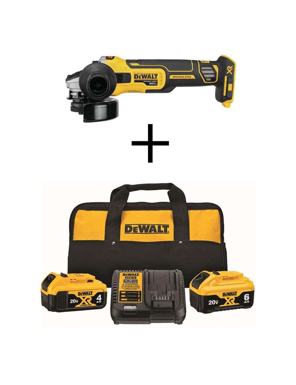 20V MAX XR Cordless Brushless 4-1/2 in. Slide Switch Small Angle Grinder with 20V MAX XR Lithium-Ion 6Ah & 4Ah Batteries