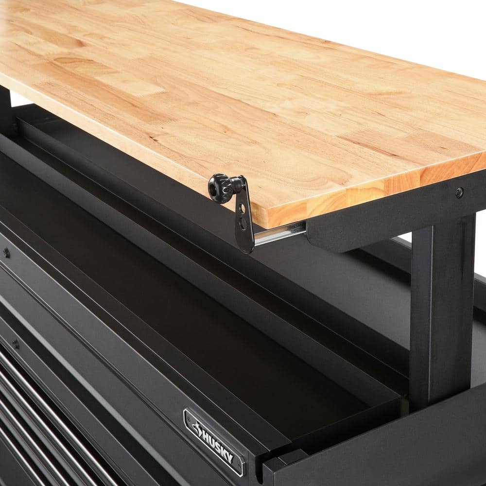 62 in. W x 24 in. D Heavy Duty 14 Drawer Mobile Workbench Cabinet with Adjustable Height Wood Top in. Matte Black