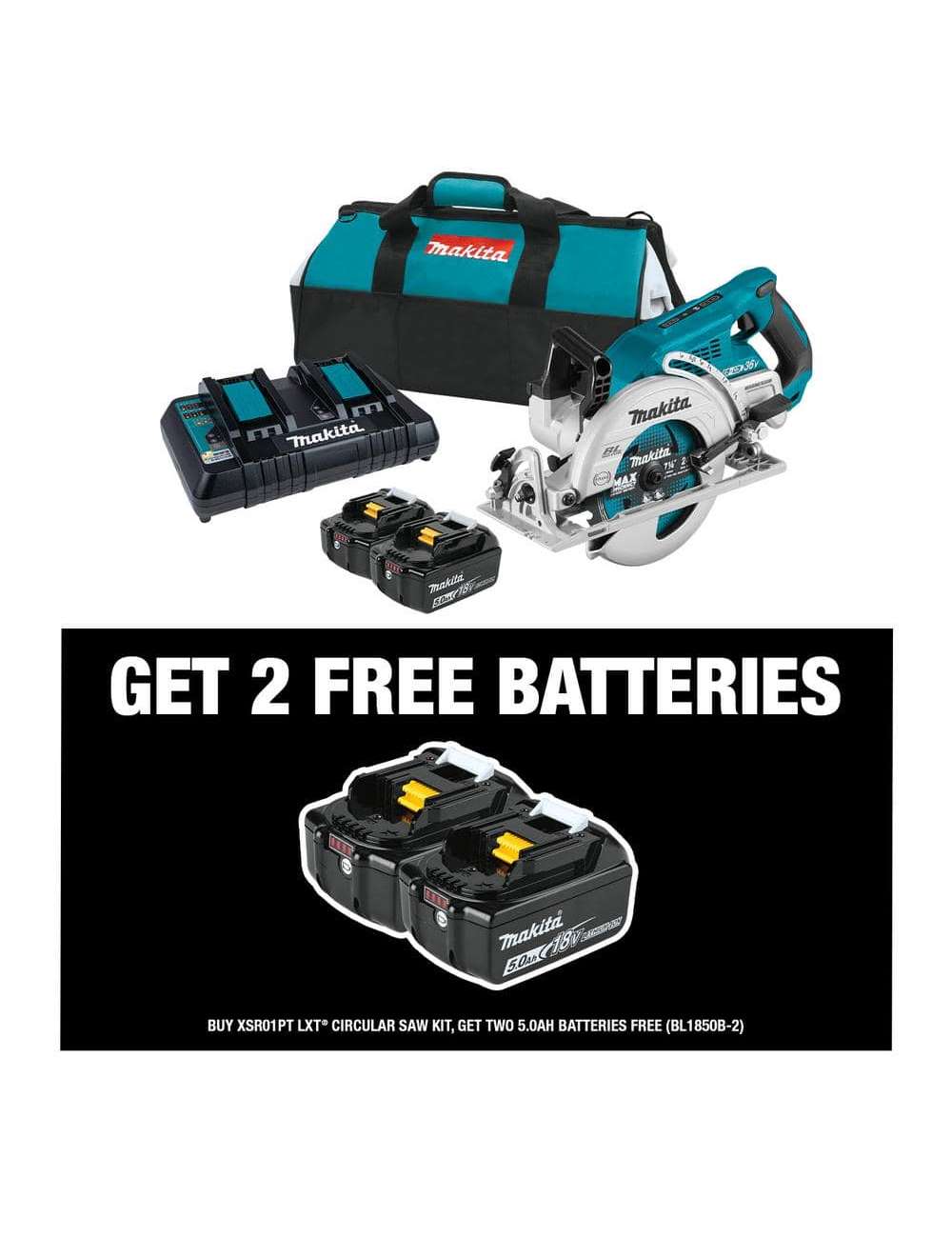 18V X2 LXT Lithium-Ion (36V) Brushless Cordless Rear Handle 7-1/4 in. Circular Saw w/BONUS 5.0Ah Battery 2 Pack