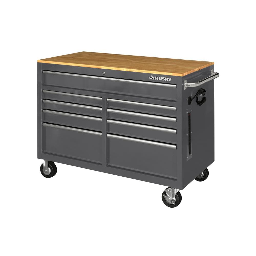 46 in. W x 24 5 in. D Standard Duty 9 Drawer Mobile Workbench Tool Chest with Solid Wood Top in. Gloss White