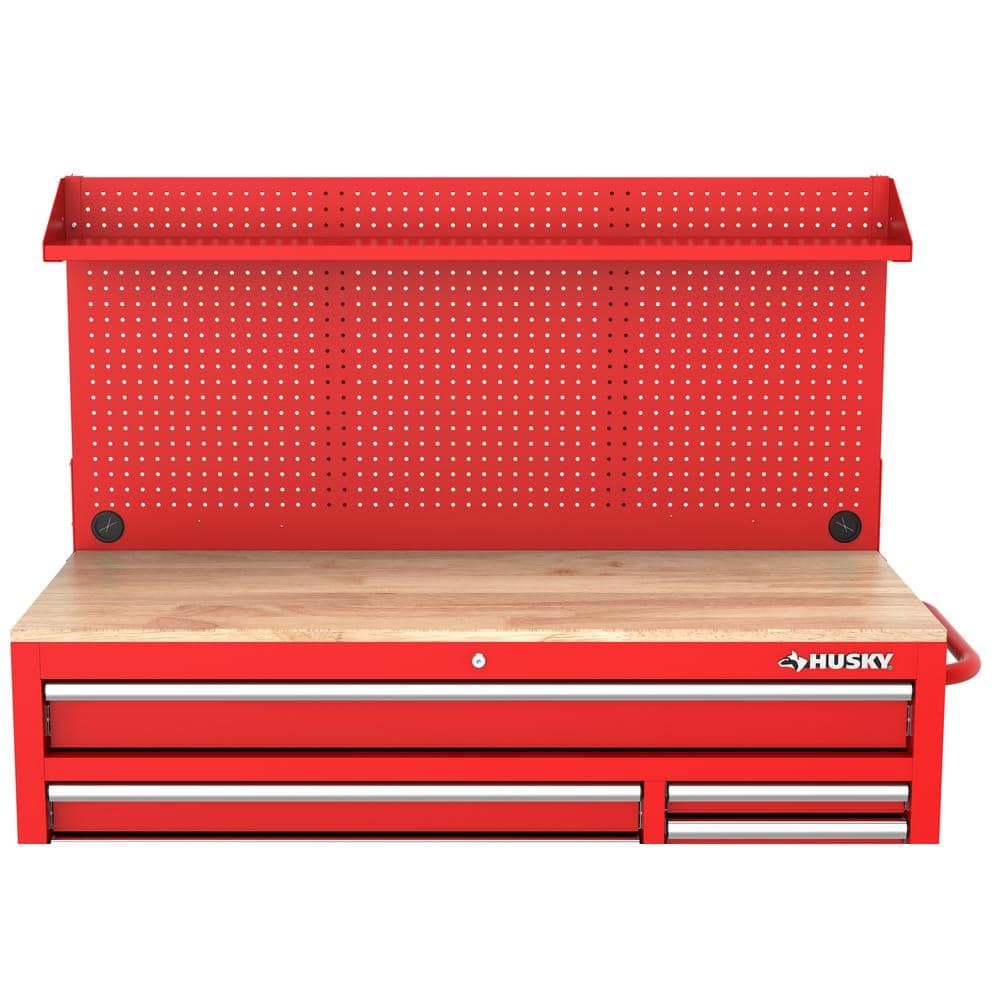 Modular 52 in. W 10 Drawer Red Mobile Workbench Cabinet with Pegboard