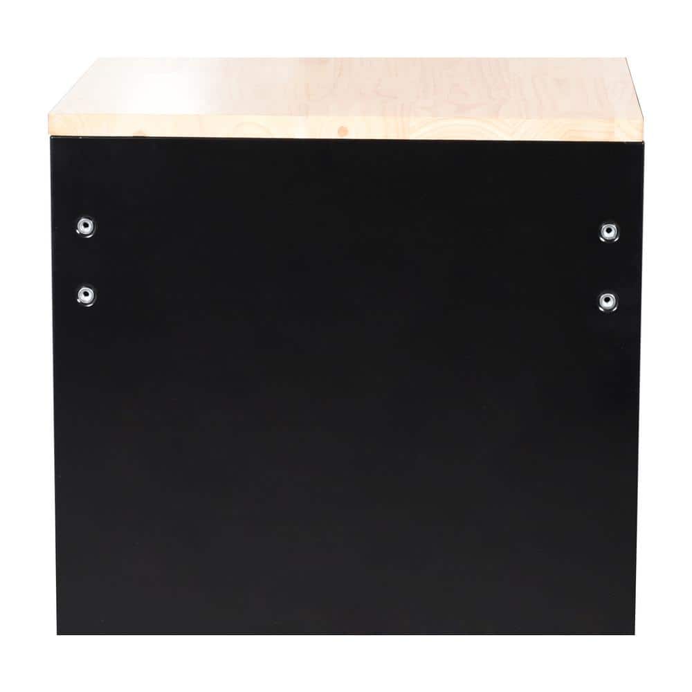 42 in. W x 18 1 in. D 8 Drawer Black Mobile Workbench Cabinet with Solid Wood Top