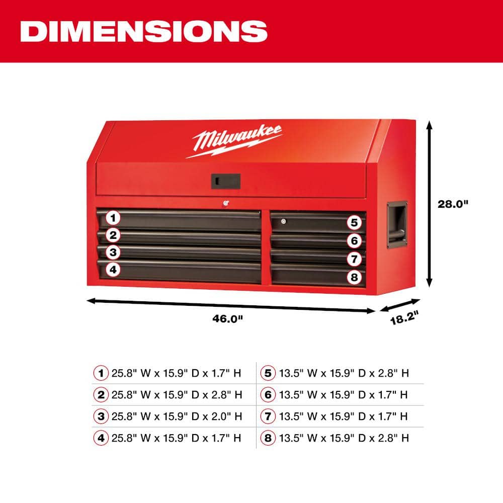 46 in. 8 Drawer Steel Storage Top Chest in. Red and Black