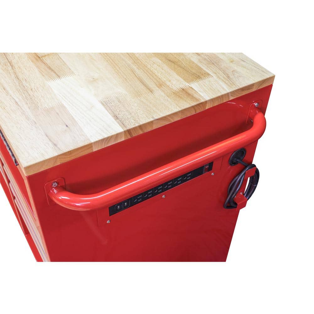52 in. W x 24 5 in. D 9 Drawer Standard Duty Mobile Workbench Tool Chest with Solid Work Top and Pegboard in. Gloss Red
