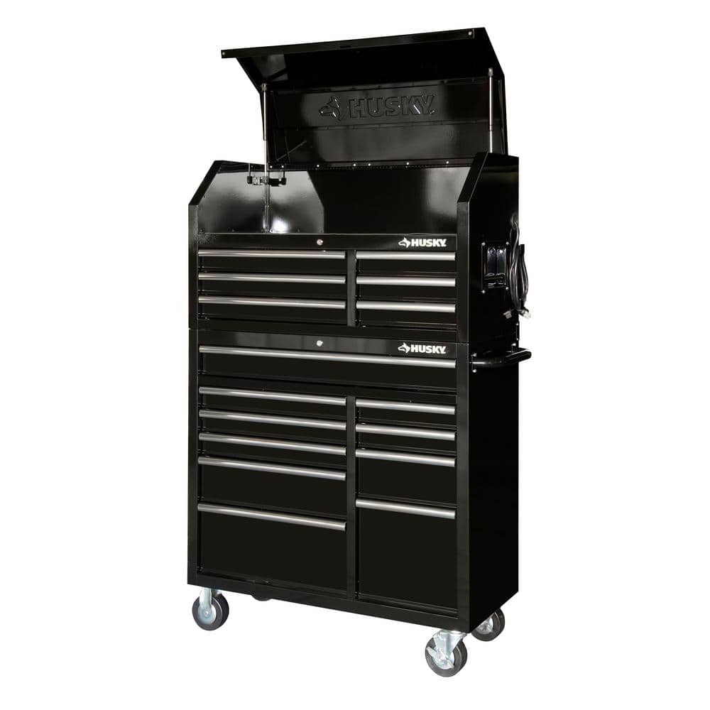 41 in. W x 24 5 in. D Standard Duty 16 Drawer Combination Rolling Tool Chest and Top Tool Cabinet Set in. Gloss Black