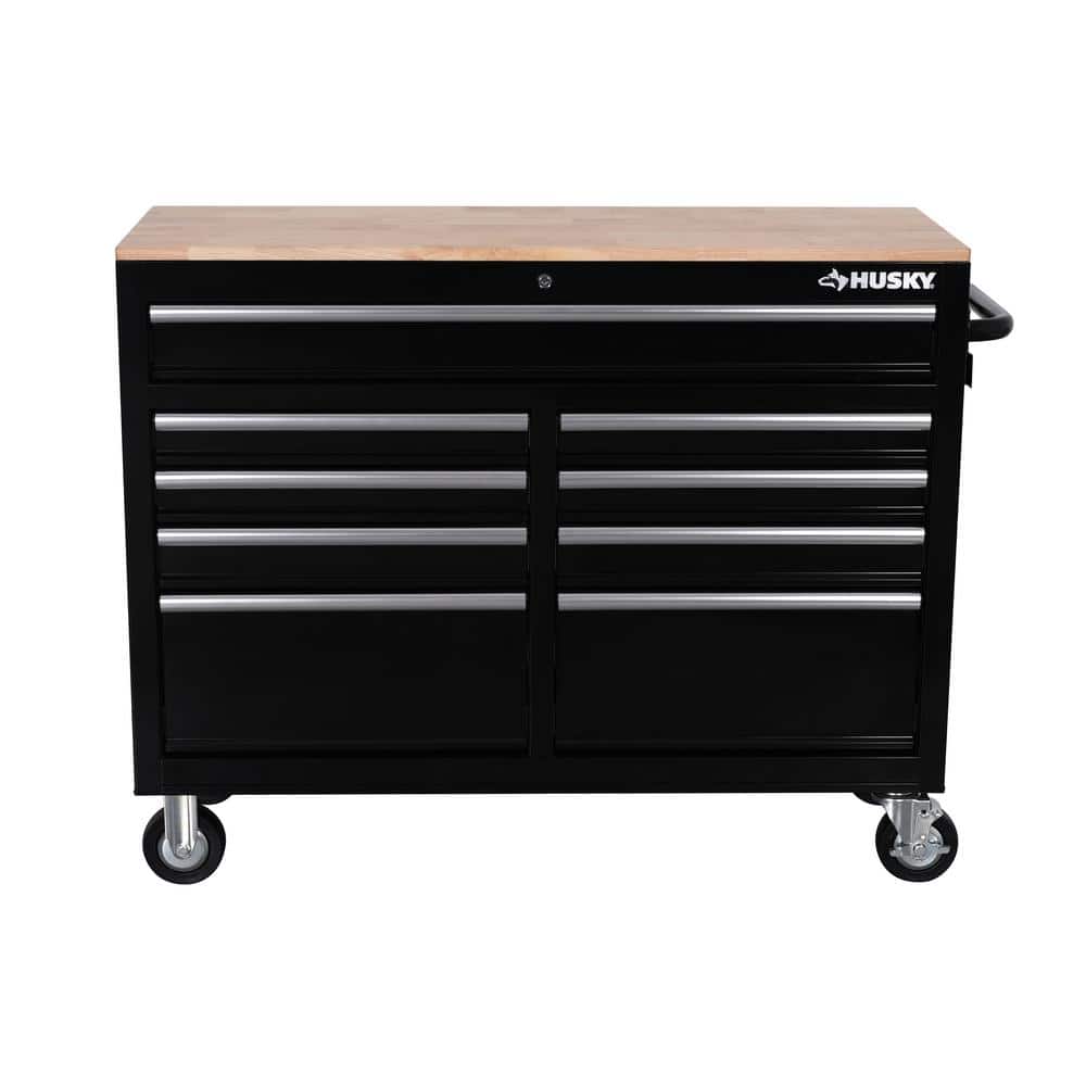 46 in. W x 18 in. D 9 Drawer Black Mobile Workbench Cabinet