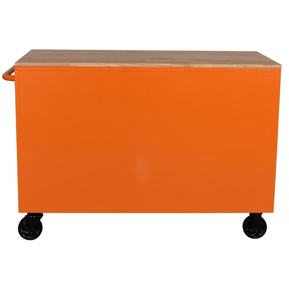 52 in. W x 24 5 in. D Standard Duty 10 Drawer Mobile Workbench Tool Chest with Solid Wood Work Top in. Gloss Orange