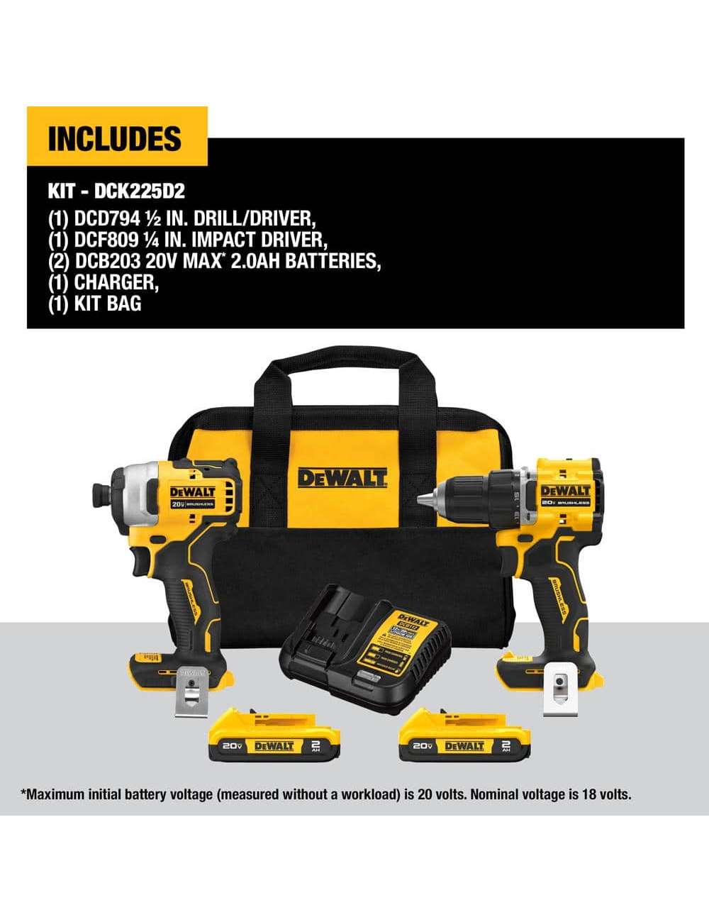 ATOMIC 20-Volt MAX Lithium-Ion Cordless Combo Kit (2-Tool) with (2) 2.0Ah Batteries, Charger and Bag