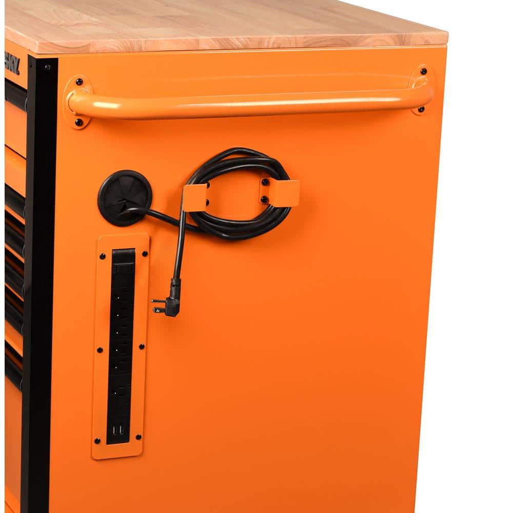 52 in. W x 24 5 in. D Standard Duty 10 Drawer Mobile Workbench Tool Chest with Solid Wood Work Top in. Gloss Orange