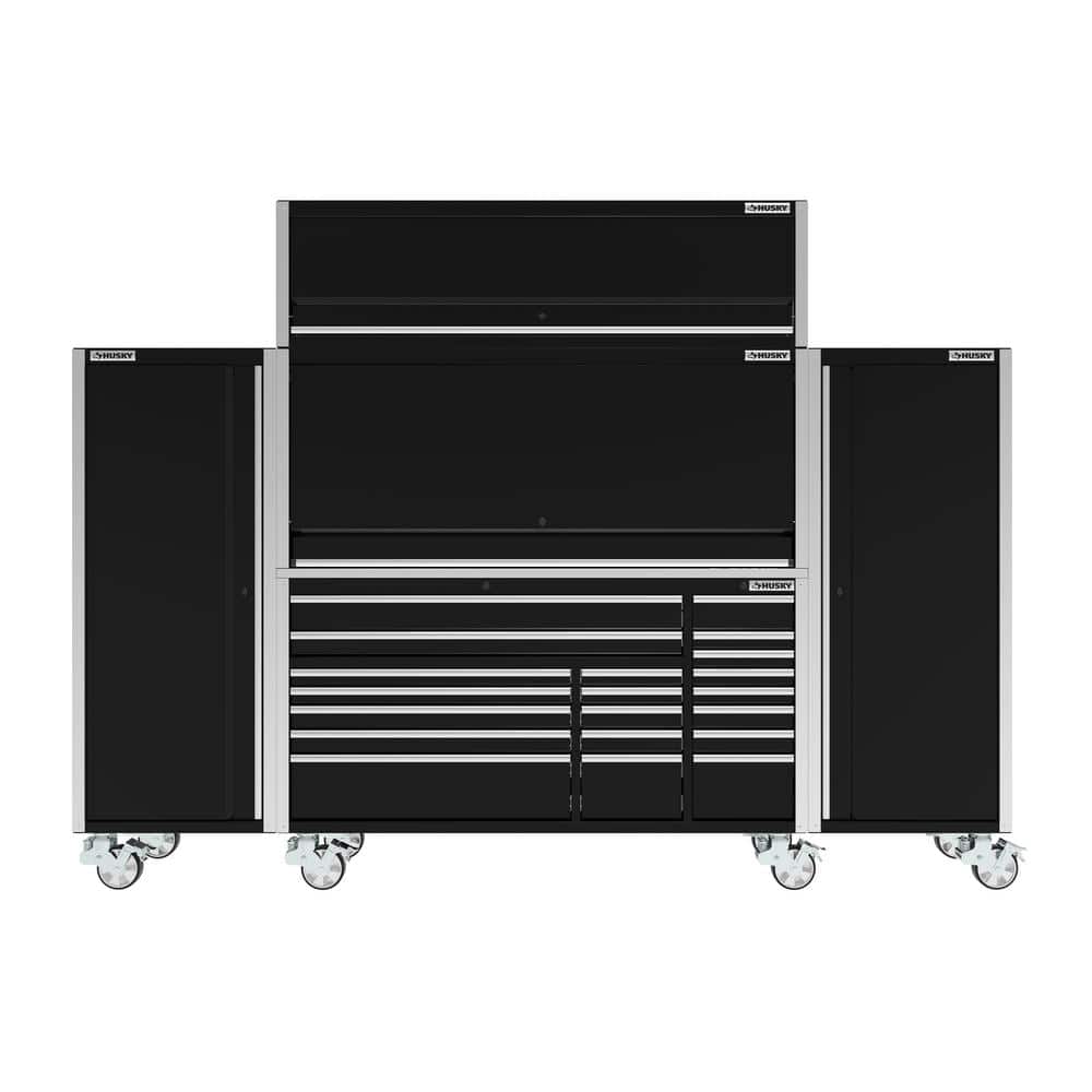 72 in. W x 24 5 in. D Professional Duty 20 Drawer Mobile Workbench Combo w 2 Side Lockers Top Locker and Top Hutch