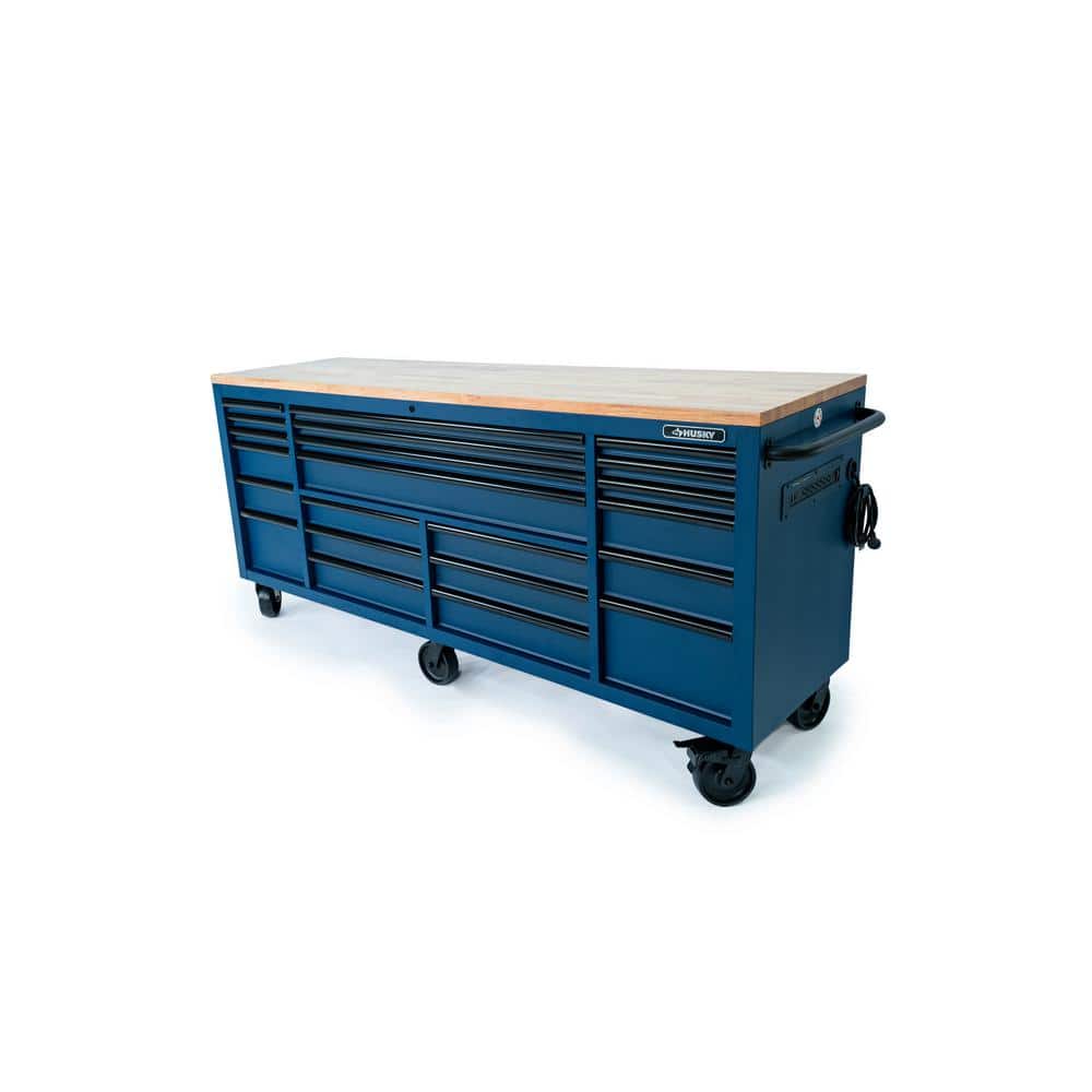 61 in. W x 23 in. D Heavy Duty 15 Drawer Mobile Workbench Tool Chest with Solid Wood Top in. Matte Black