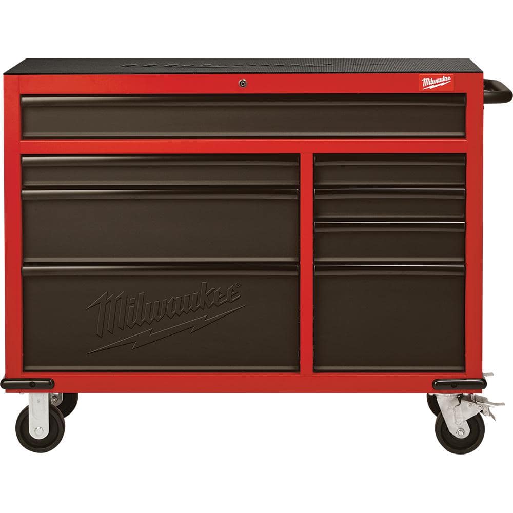 46 in. 8 Drawer Red Black Textured Rolling Tool Chest Cabinet